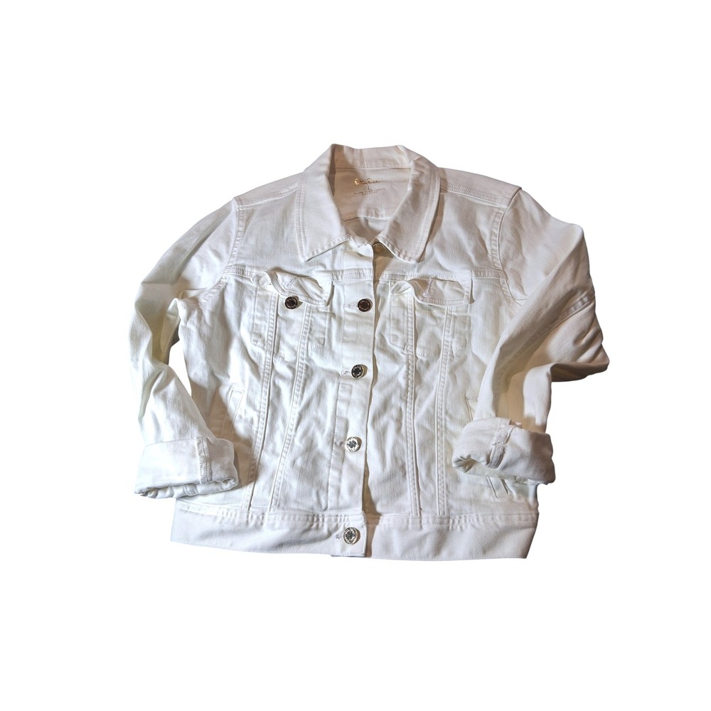 Lilly Pulitzer Womens White Denim Jacket Button Front Trucker Gold Hardware L